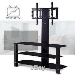 Tempered Glass Black TV Stand Console Media 32-55 with Bracket Plasma LCD TV
