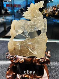 Top Natural Rutile quartz Hand carving horse Collection decoration