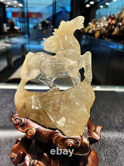 Top Natural Rutile quartz Hand carving horse Collection decoration