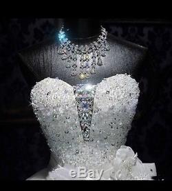UK Luxury White/Ivory Strapless Crystal Wedding Dress Bridal Ball Gown Size 6-20