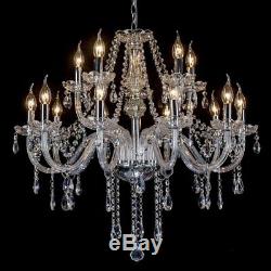 US Double Layer Crystal Chandelier 15 Heads Modern Pendant Living Room Lamp OY