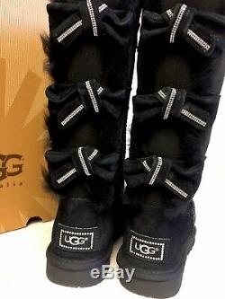 Ugg Australia Amelie Black Crystal Bow Boots Tall Classic RARE Bling 1008148