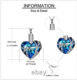 Urn Necklace for Ashes Heart 925 Silver Tree of Life Crystal Cremation Jewelry