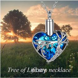 Urn Necklace for Ashes Heart 925 Silver Tree of Life Crystal Cremation Jewelry
