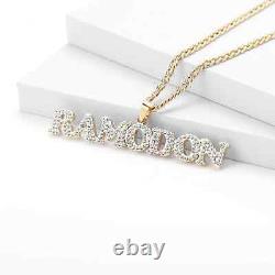 VVS1 Moissanite Studded Stylish Iced Crystal Name Pendant Cable Chain Necklace