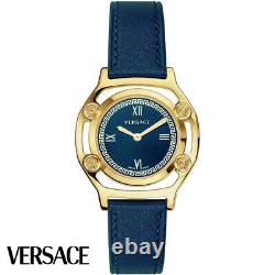 Versace VEVF00320 Medusa Frame gold blue Leather Women's Watch NEW