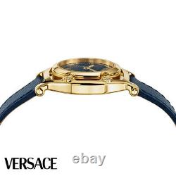 Versace VEVF00320 Medusa Frame gold blue Leather Women's Watch NEW