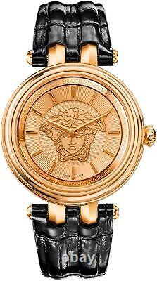 Versace VQE030015 Khai rose gold black Leather Women's Watch NEW