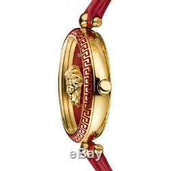 Versace Womens VCO120017 Palazzo Empire Red Leather Gold Swiss Made Brand Watch