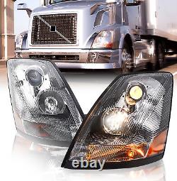 Volvo 04-17 VN/VNL Truck Chrome Headlight Pair Left Right Side with All Bulbs