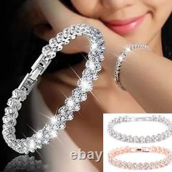 Women Fashion Gold Silver Crystal Diamond Cuff Bracelet Bangle Chain Jewelry