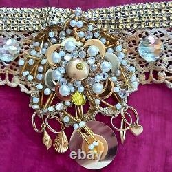 Women accessories belt italian luxury rhinestones macrame gold sequins crystals