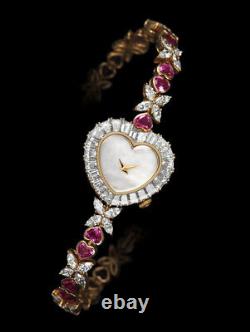 Women's Wrist Watch Heart Pink Flower Valentine's Day Gift 925 Sterling Silver